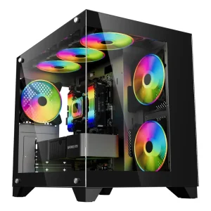 High Quality Tempered Glass USB Computer Gaming Cases Esports Micro ATX Sea View PC Cabinet With RGB Cooling Fans