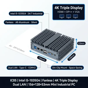 IC05 Intel I5-1035G4 Mini PC Fanless Industrial Computer 4K Triple Display Aluminum Box PC Self-Service Terminal