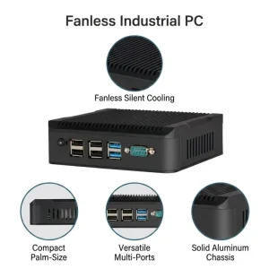 Industrial Mini PC Fanless Intel N5095 4C/4T Linux Windows System 16GB+512GB 4*RS232 2*LAN Embedded Mini PC