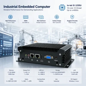 Industrial MiniPC Intel Core i5-1235U Support 32GB DDR4 SSD 4*USB Port 2*RJ45 Giga LAN HD+VGA Win11/Linux