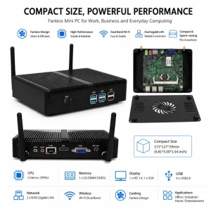 Intel Celeron J1900 4*USB 1*MSATA 1*2.5″ SSD HDD 4x LAN Support 8GB Industrial Fanless Mini PC Barebone Computer Monitor