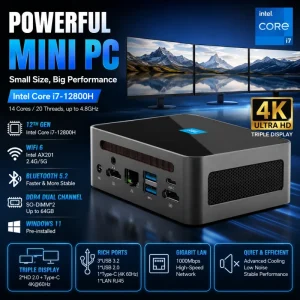 Intel Core I7-12800H Mini PC DDR4 RAM M.2 NVMe SSD Mini Host 4K Triple Display WiFi6 Small PC for Business Office Industrial Use