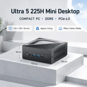 Intel Core Ultra 5 225H AI Mini PC Intel Arc Graphics USB4 Desktop Computer with Dual 2.5G LAN DDR5 RAM 3D Rendering PC
