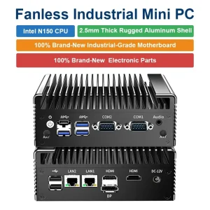 Intel N100 N150 Fanless Industrial Mini PC Box Windows 10 11 Linux AI Server 2 LAN 4 RS232 COM DIN Rail 9~36V