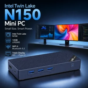Intel Twin Lake N150 Mini Desktop PC 12GB LPDDR5 WiFi6 HD+ Type-C Dual 4K Output Ultra-Compact 142*61*24mm Computer Windows 11