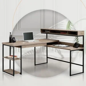 L Shape PS PC Gaming Desk with Shelves Home Office Computer Desk Multi purpose Workstation