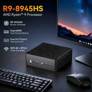 MINI PCS AMD Ryzen R9 8945HS Mini Gaming PC 8 Cores 16 Threads 2*LAN 64GB DDR5 RAM 1TB SSD Desktop Computer