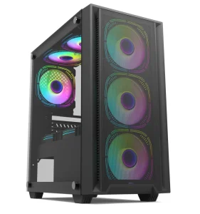 Mid Tower Desktop Side Tempered Glass Metal Mesh PC Casing CPU Cabinet ATX Cooling Gaming Computer Case