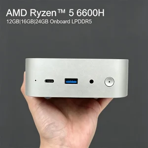 Mini PC AMD Ryzen5 6600H CPU 24G LPDDR5 4800 MT/s 1TB PCIE SSD WIFI6 45W Low Power Office Desktop Computer Windows 11 Pro MQR5