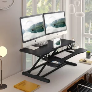 Modern Design Double Layer Pneumatic Foldable Height Adjustable Laptop Table Gas Spring Standing Desk Workstation Converter