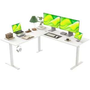 Modern Electric Height Adjustable Office Standing Desk L-Shape Adjustable Computer Laptop Table with Convertible Feature