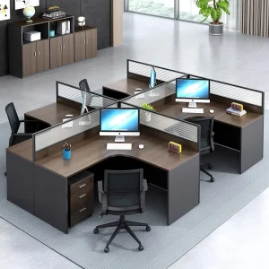 Modern Office Furniture Desk L Shape Computer Desks Four Seats Cubicle Workstation Table