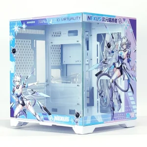NEXUS Theme Mini ITX Vertical Aluminum Alloy Full Tower Gaming Desktop Case with Side Panel Window and Customizable Design