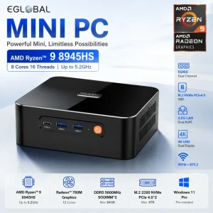 New Fan DDR5 Octa Core AMD Ryzen R9 8945HS DP1.4 HDMI2.1 Triple Display 8K 60Hz 6USB Gaming Computer Mini PC