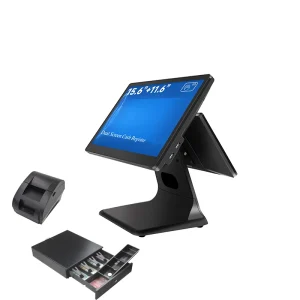 OEM 15.6″ All in One Touch Screen POS Terminal Cash Register Dual Screen POS System with I3 I5 CPU