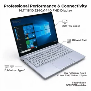 OEM/ODM 14.1 英寸笔记本电脑，AMD Ryzen 5 6600H 处理器，支持徽标定制商务笔记本电脑