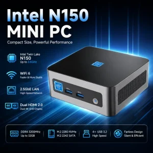 OEM ODM Intel Twin Lake N150 Mini PC DDR4 WiFi 6 Dual HD2.0 4K 2.5G LAN Desktop Computer for Office