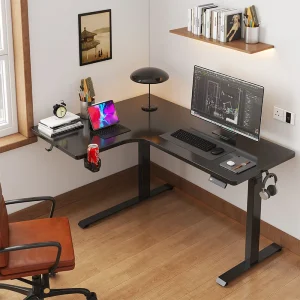 Office L-shaped Workstation Black Ergonomic Height Adjustable One Motor 2stages Computer Desk Gaming Desk for Home