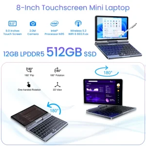 Office School 8 Inch Touch Screen Pocket Notebook N95 CPU 1280×800 IPS Panel Portable Laptop Tablet 2 in 1