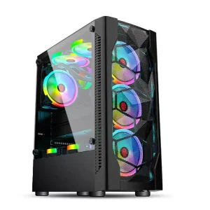 PC Case Desktop Gaming Computer Case with Glass Side Panel Supports ATX Motherboard