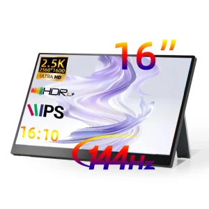 Portable 144Hz 16 Inch Black HDR IPS LCD Laptop Monitor 100% SRGB 2.5K Resolution Ultra Thin Design Business Use Built in