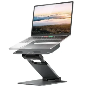 Portable Aluminum Ergonomic Adjustable Height Sit to Stand Laptop Riser Holder Convertor for Desk Laptop Holder