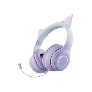 Pro Wireless BT Over Ear Headset with Gradient Color Gaming Cat Ear RGB Headphones for PC Mobile Gaming