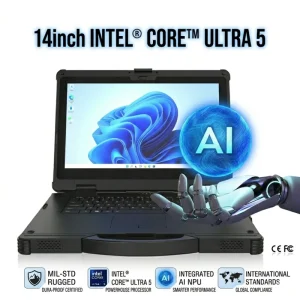 Rugged Laptop MIL STD 810H IP65 Waterproof 14″ Intel Core Ultra 5 125H Replacement DDR and SSD 1000nits Dual Battery Win11 Pro