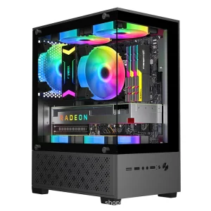 T8 Column Free Ocean View Room Assembled PC Case Desktop Micro ATX Motherboard Glass Side Panel DIY Enclosure Vertical USB 2.0