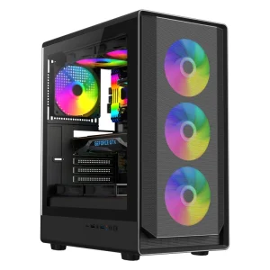 Tempered Glass Gaming PC Case Black SPCC 7 Slots Mid Tower Seaview ATX Tower Cabinet for Desktop Computer