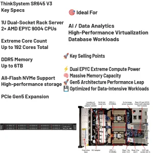 ThinkSystem SR645 V3 1U 2-Socket Rack Server Virtualized AI Server
