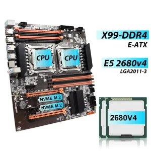 X99 Motherboard Kit E5 2680v4 Dual CPU X99 8GB 16GB DDR4 RAM E-ATX Motherboard Combo for Server Desktop