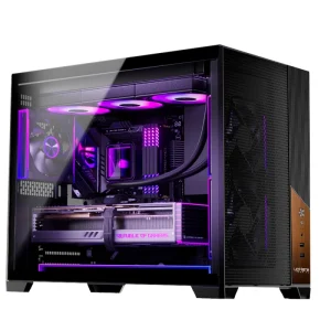 upHere Wood Accent M-ATX PC Case High Airflow Mesh Gaming Computer Chassis Tempered Glass 360mm Water Cooling UC03
